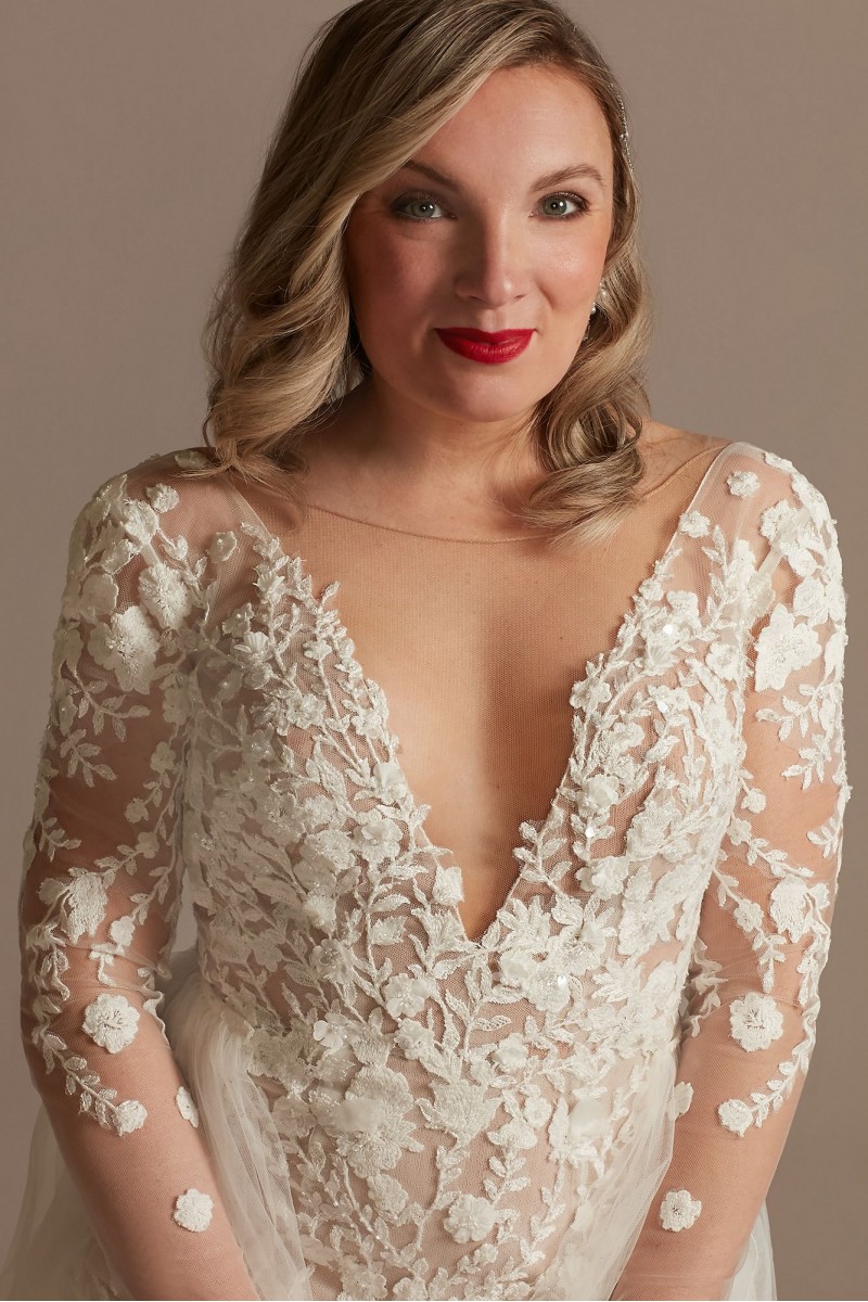 Long Sleeve Floral Illusion Bodysuit Wedding Dress Lsswg851 6027