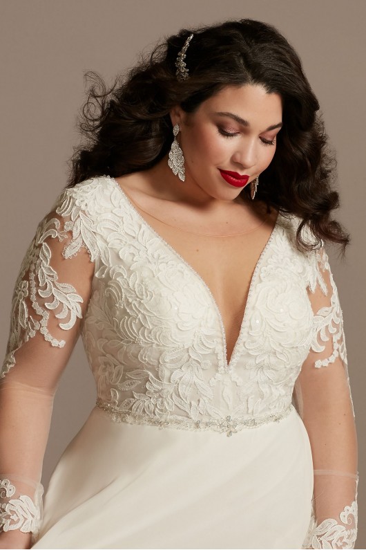 Long Sleeve Lace Applique Plus Size Wedding Dress  9SLLBSWG842