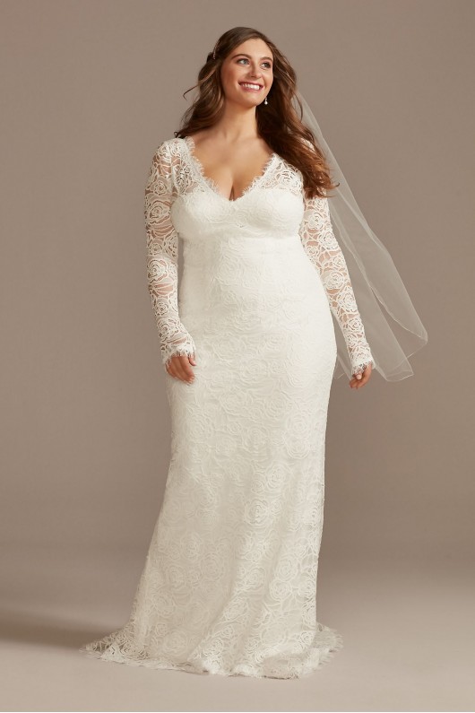 Long Sleeve Lace Plus Wedding Dress with Tie DB Studio 9WG4045