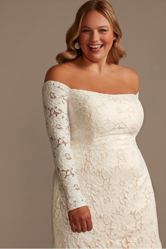 Long Sleeve Off Shoulder Stretch Lace Plus Dress  DB Studio 9SDWG0979