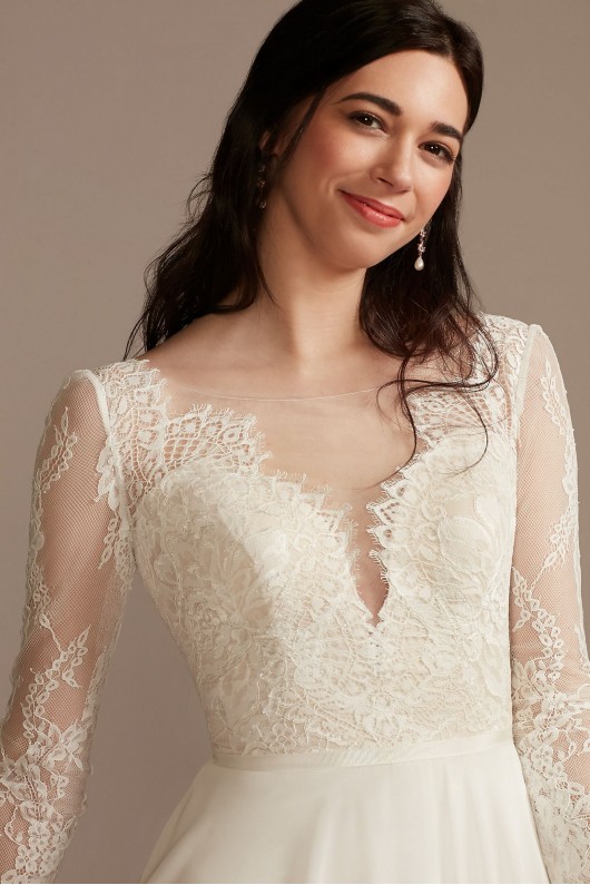 Long Sleeve Plunge Lace Chiffon Tall Wedding Dress DB Studio 4XLWG4035