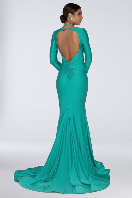 Long Sleeve Plunging V-Neck Stretch Mermaid Dress  1912P8281