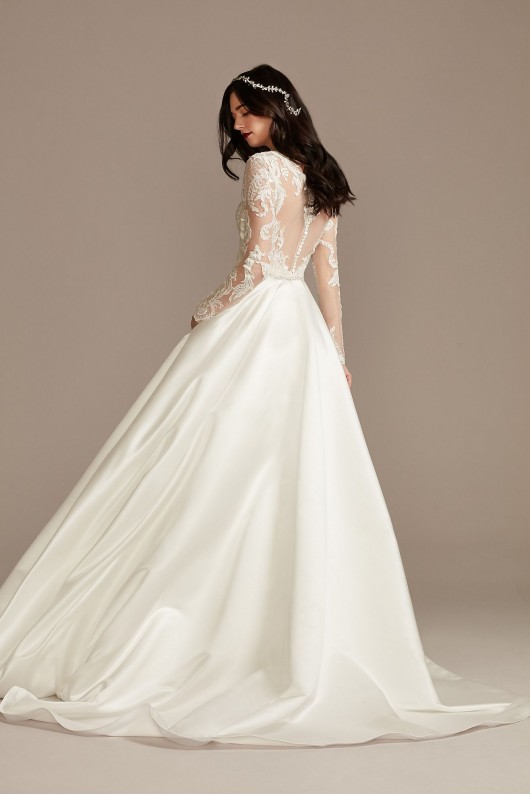 Long Sleeve Satin Wedding Dress with Appliques  CWG908