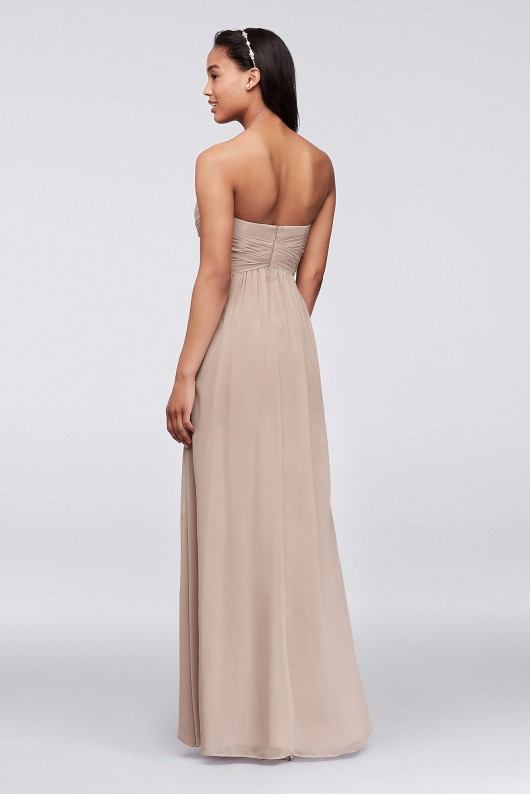 Long Strapless Chiffon Dress with Pleated Bodice  F15555