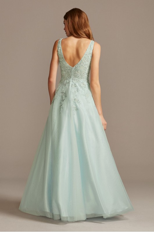 Mesh V-Neck Gown with 3D Floral Applique Xscape 783X