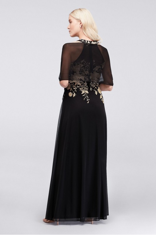 Metallic Embroidered Jersey Chiffon Halter Dress Cachet 59562D