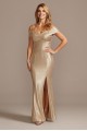 Metallic Off-the-Shoulder Seamed Gown with Slit Morgan and Co 21761