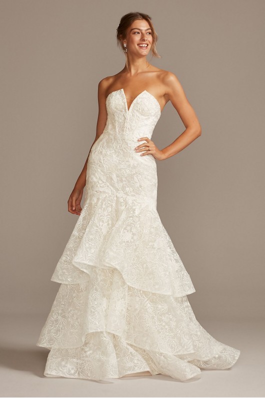 Notch-Neck Lace Corset Mermaid Wedding Dress  CWG846