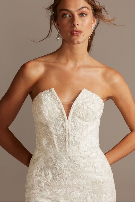 Notch-Neck Lace Corset Mermaid Wedding Dress  CWG846