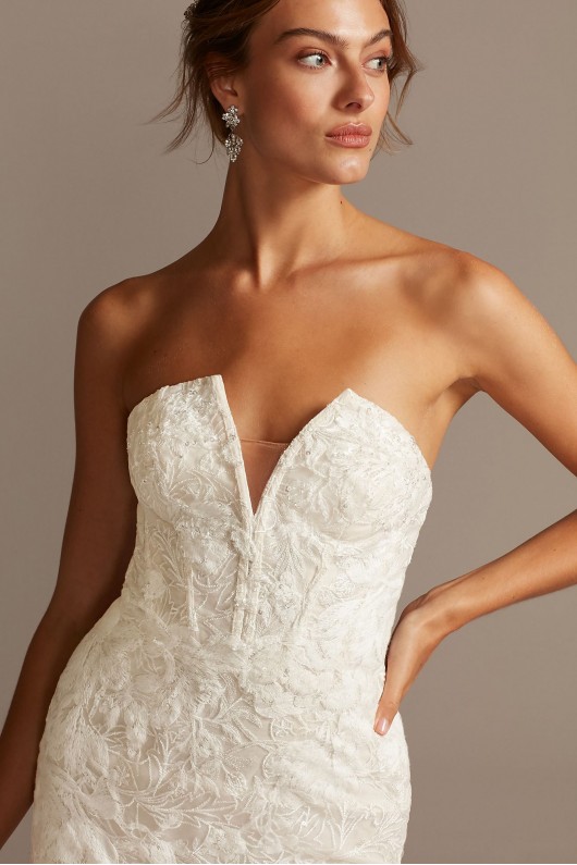 Notch-Neck Lace Corset Mermaid Wedding Dress  CWG846