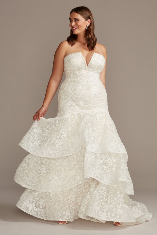 Notch-Neck Lace Mermaid Plus Size Wedding Dress  8CWG846