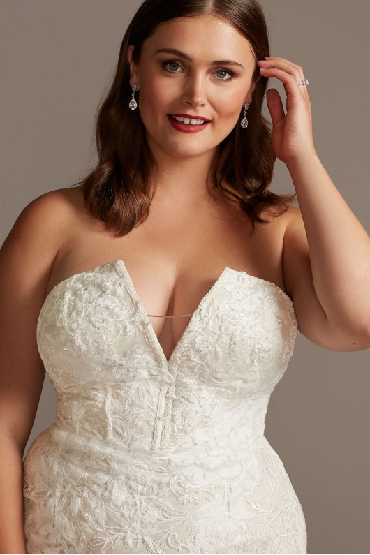 Notch-Neck Lace Mermaid Plus Size Wedding Dress  8CWG846