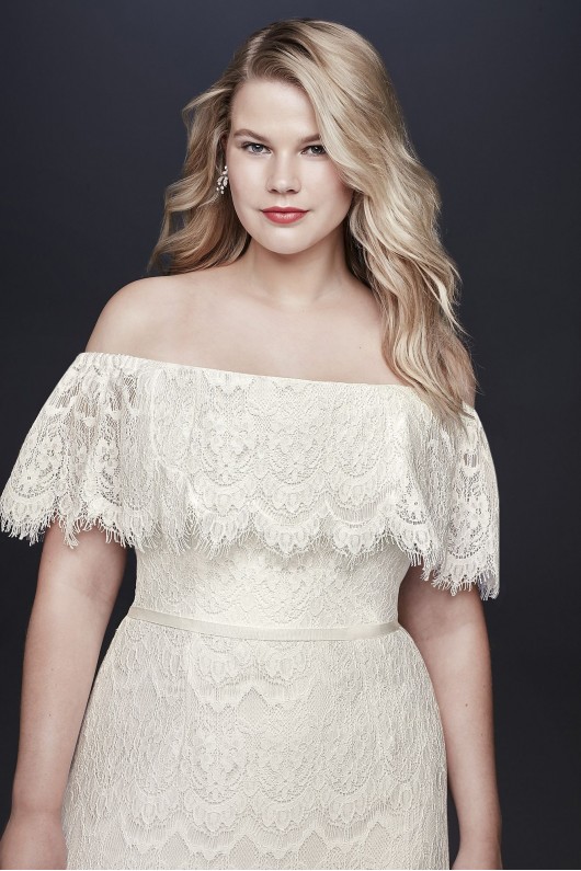 Off-The-Shoulder Eyelash  Plus Size Wedding Dress  9WG3892