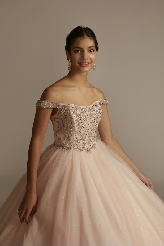 Off-the-Shoulder Beaded Quince Ball Gown Fifteen Roses FR2201