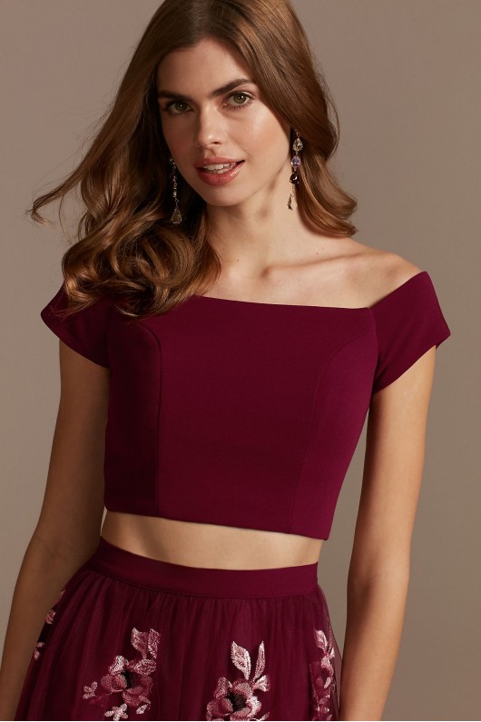 Off the Shoulder Crop and Embroidered Skirt Set Trixxi 29149969V1