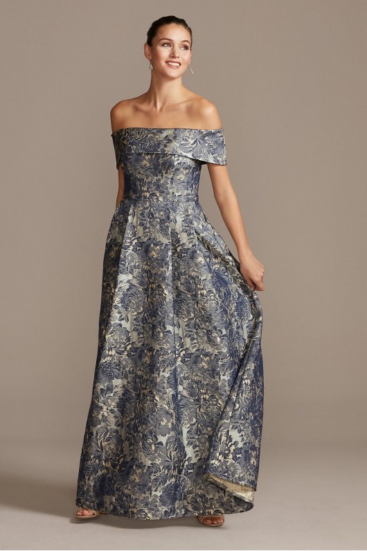 Off the Shoulder Fold Floral Jacquard Gown Alex Evenings 8181157