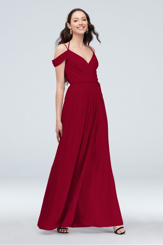 Off-the-Shoulder Georgette Wrap Bridesmaid Dress  F20038