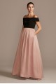 Off-the-Shoulder Gown with Pocketed Satin Skirt Nightway 21935