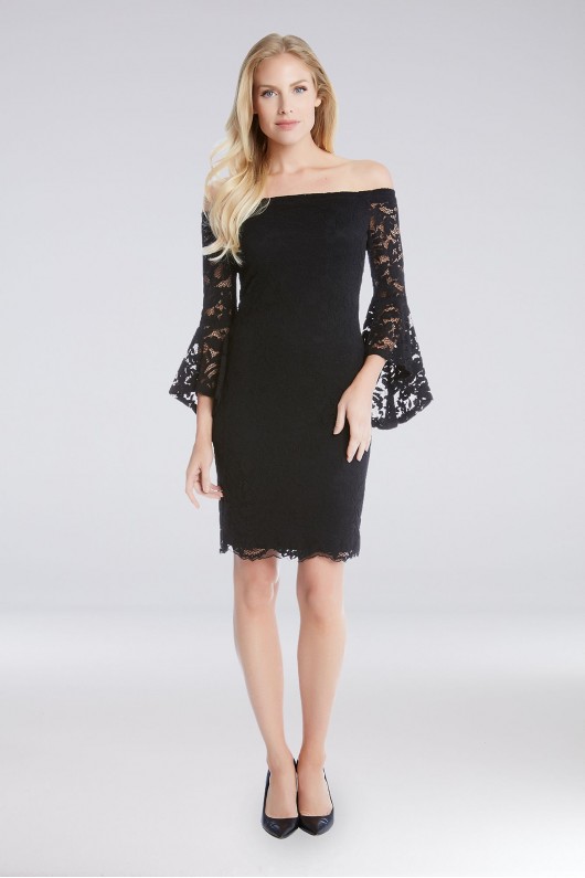 Off-the-Shoulder Lace Bell-Sleeve Sheath Dress Karen Kane L50553