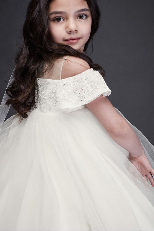 Off the Shoulder Lace and Tulle Flower Girl Dress  WG1405