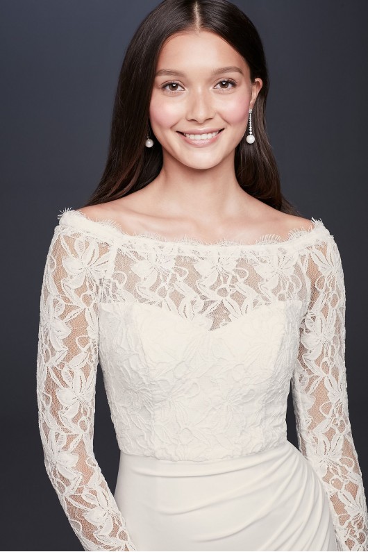 Off-the-Shoulder Long Sleeve Lace Draped Gown DB Studio 184213DB