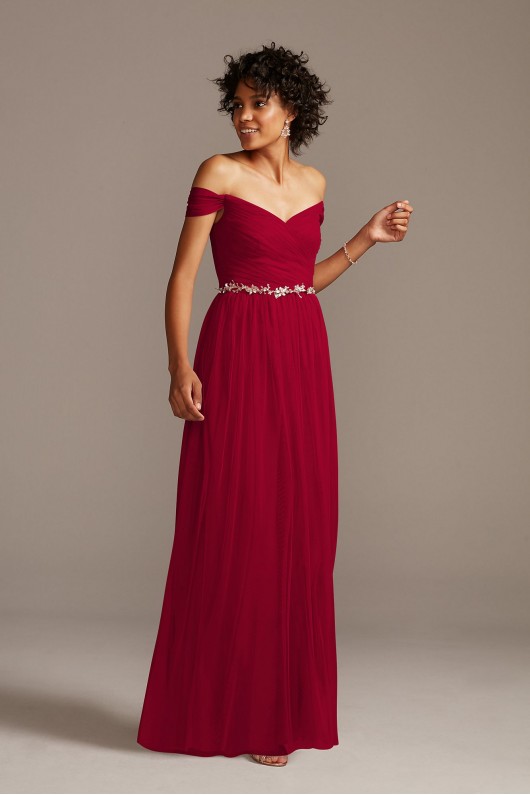 Off-the-Shoulder Pleated Soft Net Bridesmaid Dress  F20116