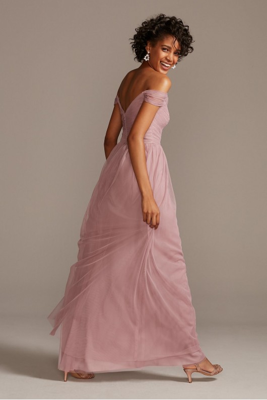 Off-the-Shoulder Pleated Soft Net Bridesmaid Dress  F20116