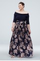 Off the Shoulder Plus Size Gown with Floral Skirt Jessica Howard JHDW6192