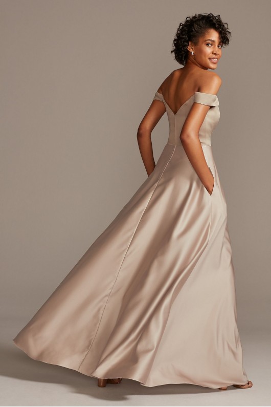 Off-the-Shoulder Satin A-Line Bridesmaid Dress  F20134