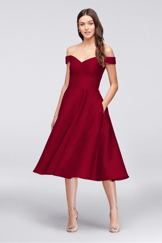 Off-the-Shoulder Tea-Length Bridesmaid Dress  F19743