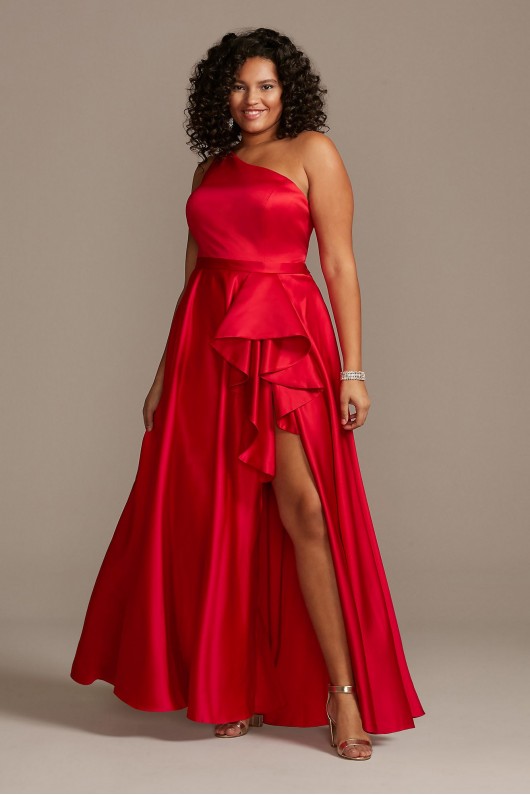 One Shoulder Asymmetric Plus Size Cascade Gown  WBM1870W