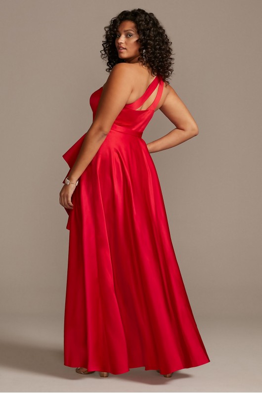 One Shoulder Asymmetric Plus Size Cascade Gown  WBM1870W