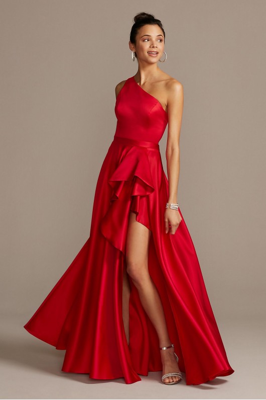 One Shoulder Asymmetric Satin Cascade Gown  WBM1870