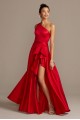 One Shoulder Asymmetric Satin Cascade Gown  WBM1870