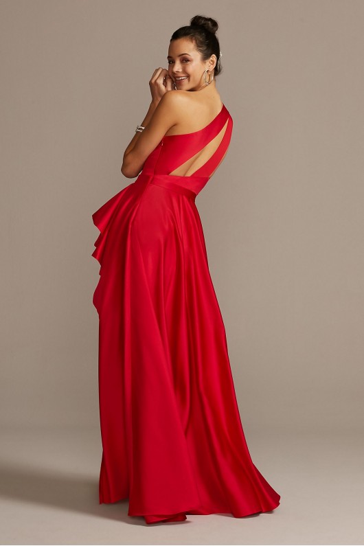 One Shoulder Asymmetric Satin Cascade Gown  WBM1870