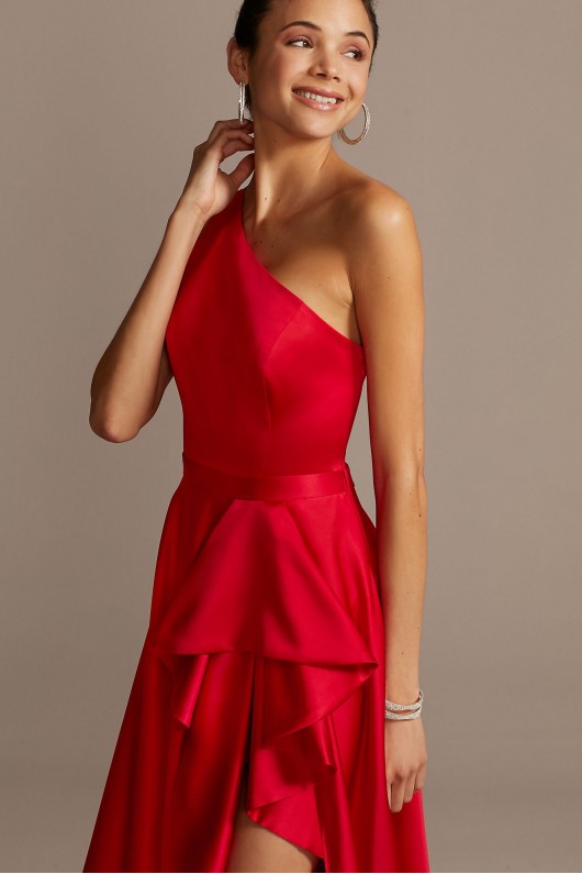 One Shoulder Asymmetric Satin Cascade Gown  WBM1870