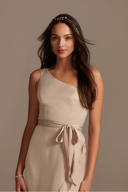 One Shoulder Crepe Satin Ruffle Bridesmaid Dress  F20207