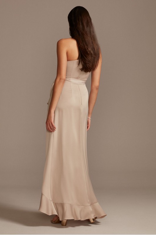 One Shoulder Crepe Satin Ruffle Bridesmaid Dress  F20207