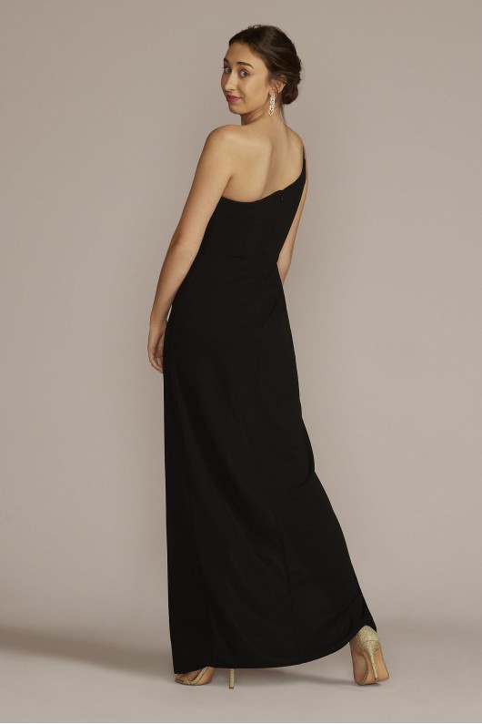 One-Shoulder Crepe Sheath with Cascade Ruffle DB Studio WBM3009V3