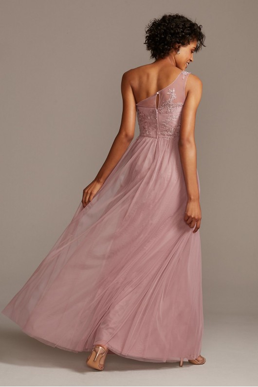 One-Shoulder Embroidered Soft Net Bridesmaid Dress  F20121