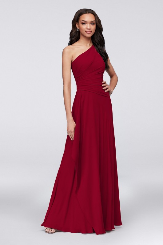 One-Shoulder Georgette Cascade Bridesmaid Dress  F19832