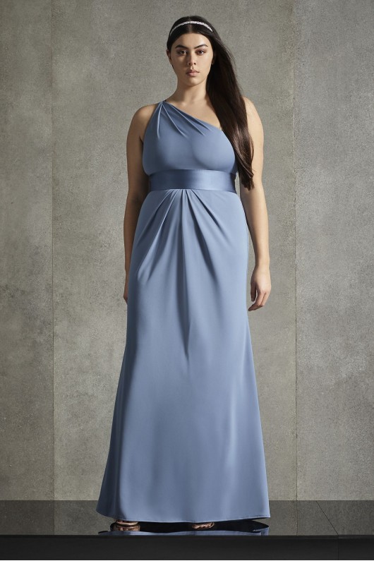 One Shoulder Jersey Satin Trim Bridesmaid Dress VW360513