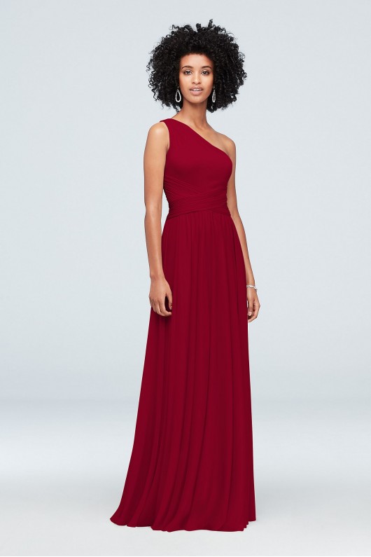 One-Shoulder Mesh Bridesmaid Dress with Full Skirt  F19932