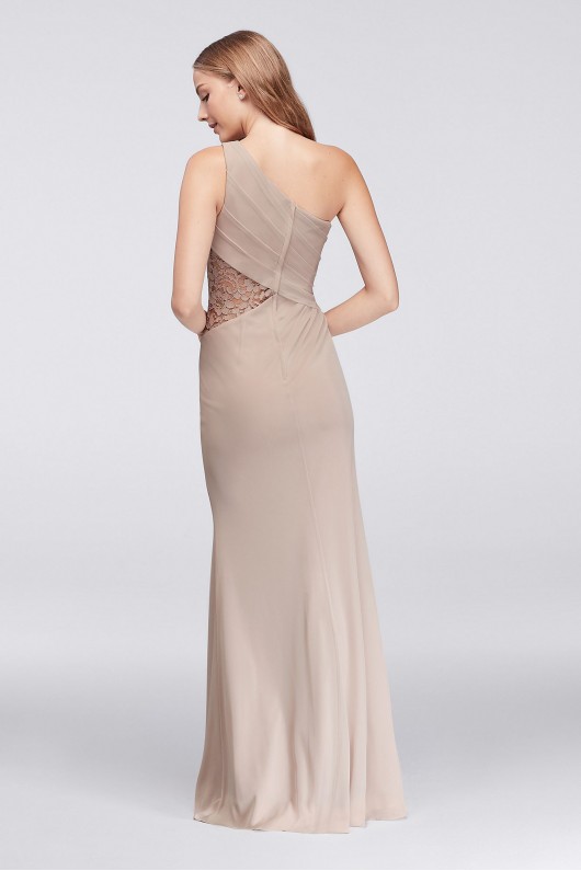 One-Shoulder Mesh Bridesmaid Dress with Lace Inset  F19419