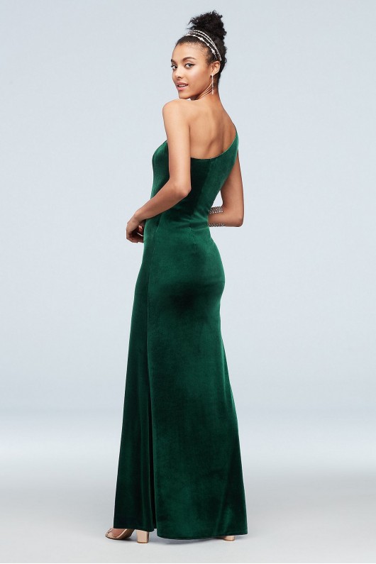 One-Shoulder Stretch Velvet Dress with Skirt Slit  WBM1743V2