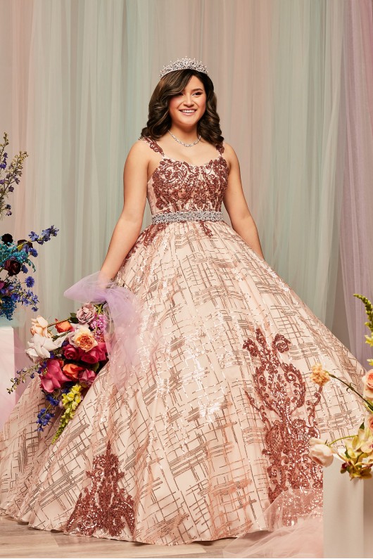 Patterned Sequin Plus Quince Ball Gown with Bolero Fifteen Roses 8FR2113