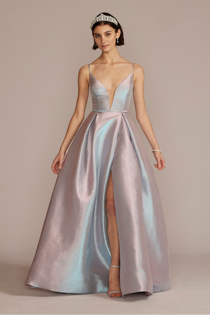 Pleated Iridescent Ball Gown Jules And Cleo Wbm2885v2