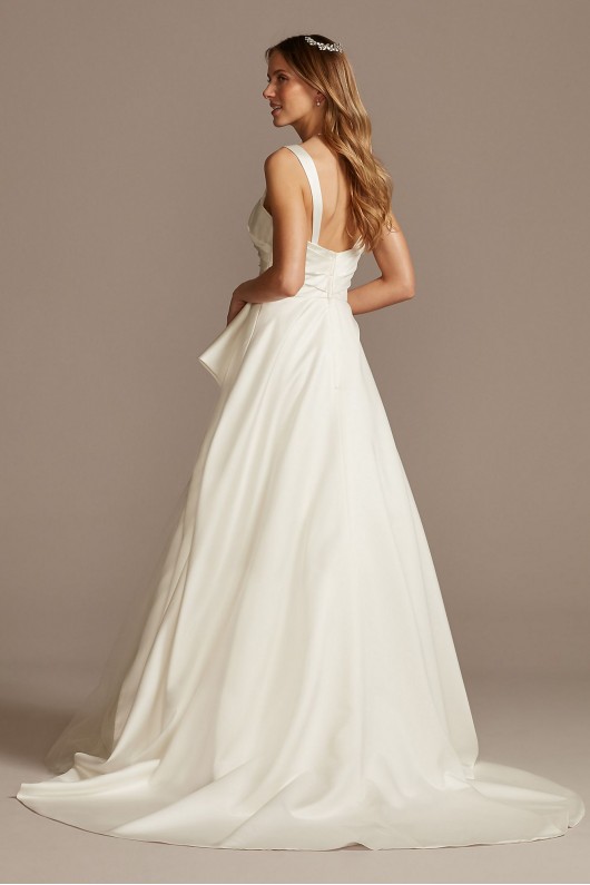 Pleated Satin Asymmetric Tulle Hem Wedding Dress  WG4006