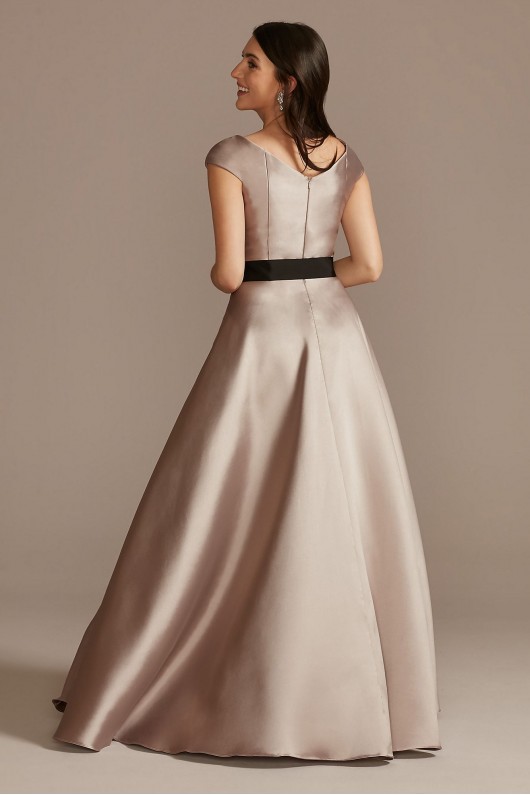 Pleated Satin Cap Sleeve Dress with Bow  D40NY023