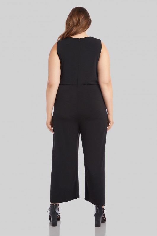 Pleated Surplice Plus Size Jumpsuit with Buckle Karen Kane 1L46134W